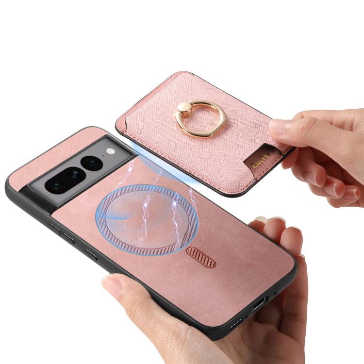 For Google Pixel 7 Pro Retro Cross Leather Ring Vertical Insert Card Bag MagSafe Phone Case