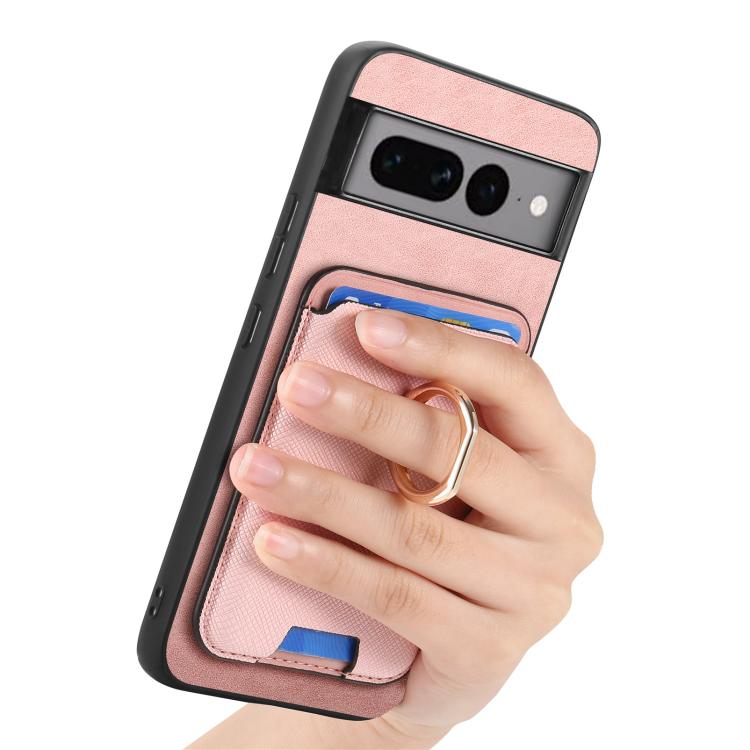 For Google Pixel 7 Pro Retro Cross Leather Ring Vertical Insert Card Bag MagSafe Phone Case