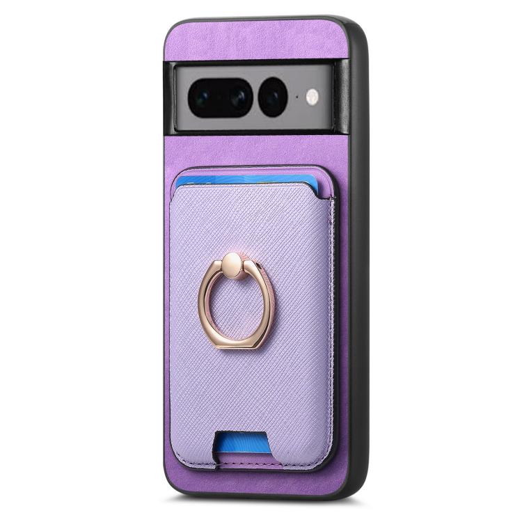 For Google Pixel 7 Pro Retro Cross Leather Ring Vertical Insert Card Bag MagSafe Phone Case