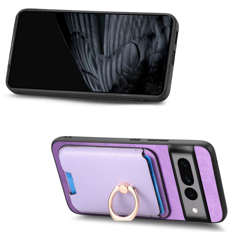 For Google Pixel 7 Pro Retro Cross Leather Ring Vertical Insert Card Bag MagSafe Phone Case