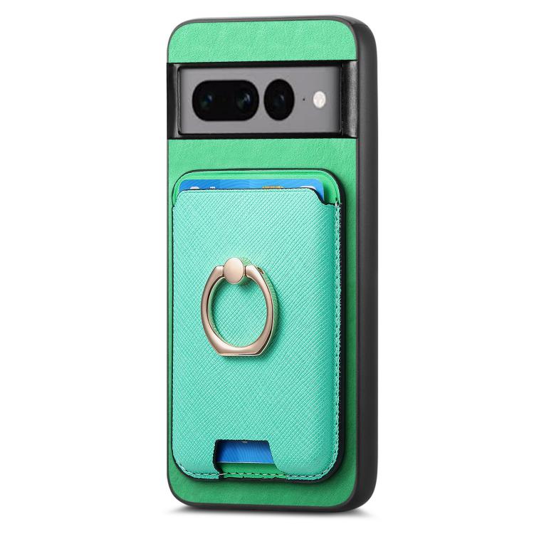 For Google Pixel 7 Pro Retro Cross Leather Ring Vertical Insert Card Bag MagSafe Phone Case