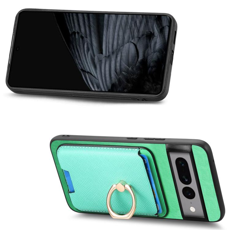 For Google Pixel 7 Pro Retro Cross Leather Ring Vertical Insert Card Bag MagSafe Phone Case
