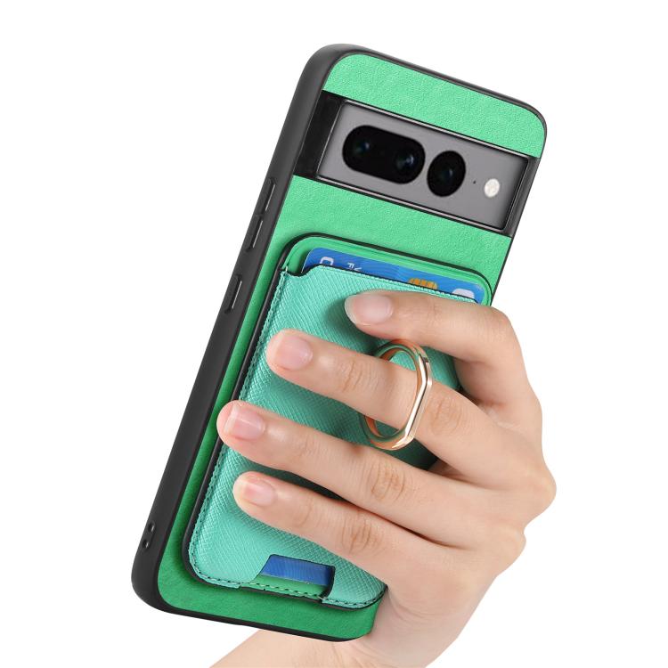 For Google Pixel 7 Pro Retro Cross Leather Ring Vertical Insert Card Bag MagSafe Phone Case