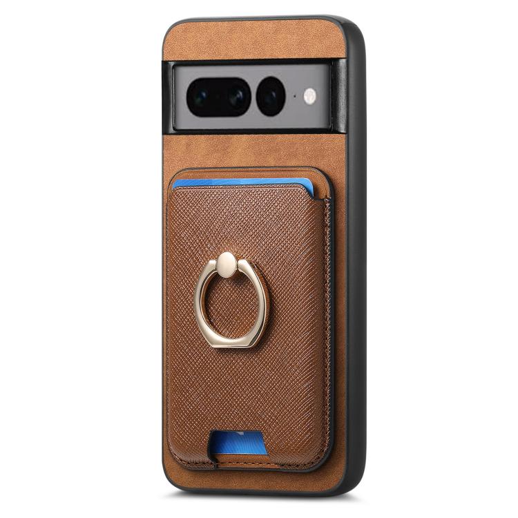 For Google Pixel 7 Pro Retro Cross Leather Ring Vertical Insert Card Bag MagSafe Phone Case
