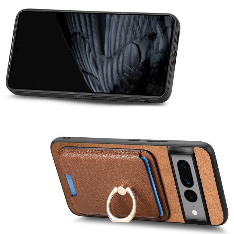 For Google Pixel 7 Pro Retro Cross Leather Ring Vertical Insert Card Bag MagSafe Phone Case