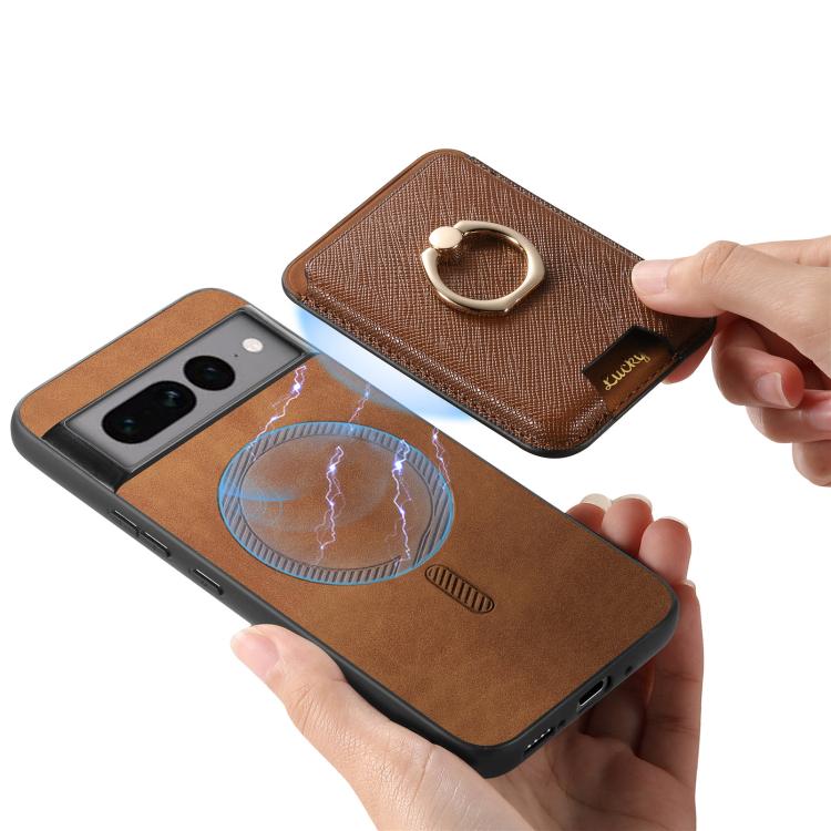 For Google Pixel 7 Pro Retro Cross Leather Ring Vertical Insert Card Bag MagSafe Phone Case