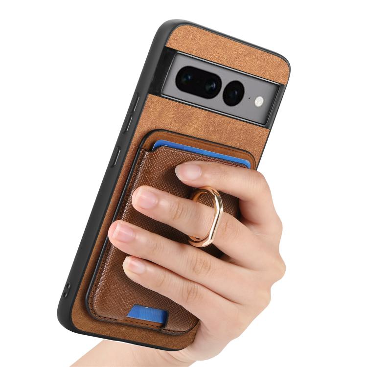 For Google Pixel 7 Pro Retro Cross Leather Ring Vertical Insert Card Bag MagSafe Phone Case