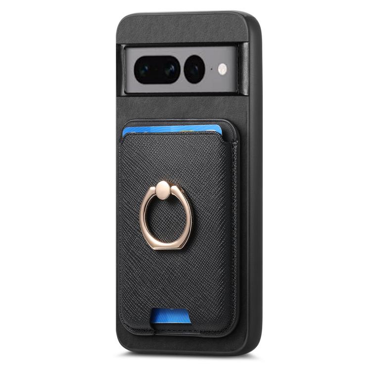 For Google Pixel 7 Pro Retro Cross Leather Ring Vertical Insert Card Bag MagSafe Phone Case