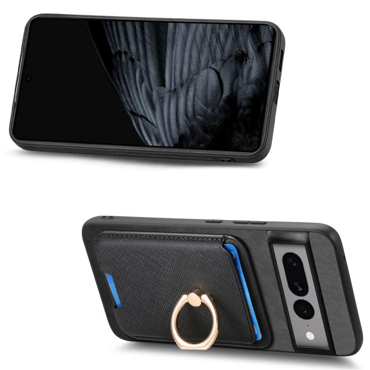 For Google Pixel 7 Pro Retro Cross Leather Ring Vertical Insert Card Bag MagSafe Phone Case