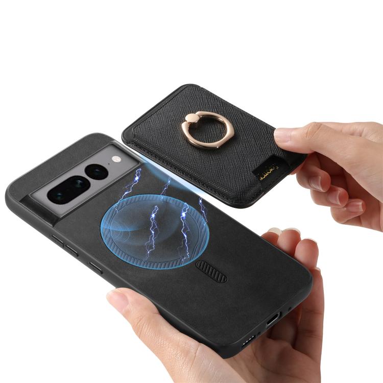 For Google Pixel 7 Pro Retro Cross Leather Ring Vertical Insert Card Bag MagSafe Phone Case