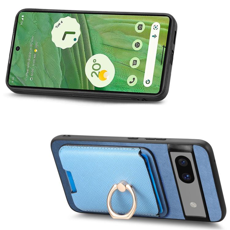 For Google Pixel 7 Retro Cross Leather Ring Vertical Insert Card Bag MagSafe Phone Case