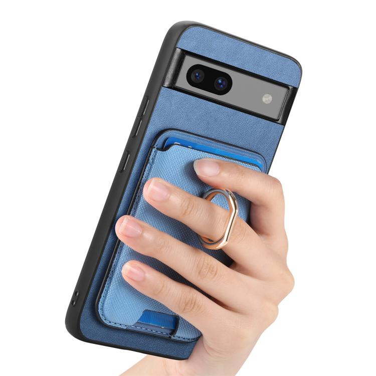 For Google Pixel 7 Retro Cross Leather Ring Vertical Insert Card Bag MagSafe Phone Case