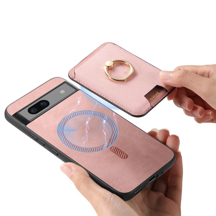 For Google Pixel 7 Retro Cross Leather Ring Vertical Insert Card Bag MagSafe Phone Case