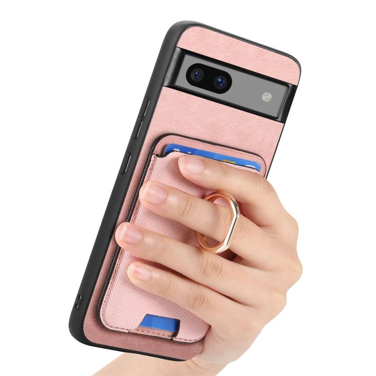 For Google Pixel 7 Retro Cross Leather Ring Vertical Insert Card Bag MagSafe Phone Case