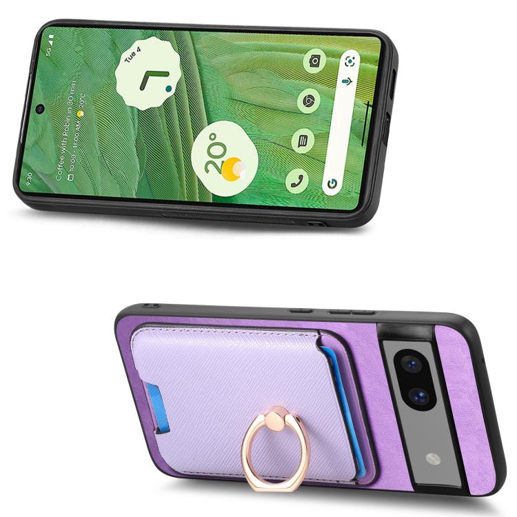 For Google Pixel 7 Retro Cross Leather Ring Vertical Insert Card Bag MagSafe Phone Case