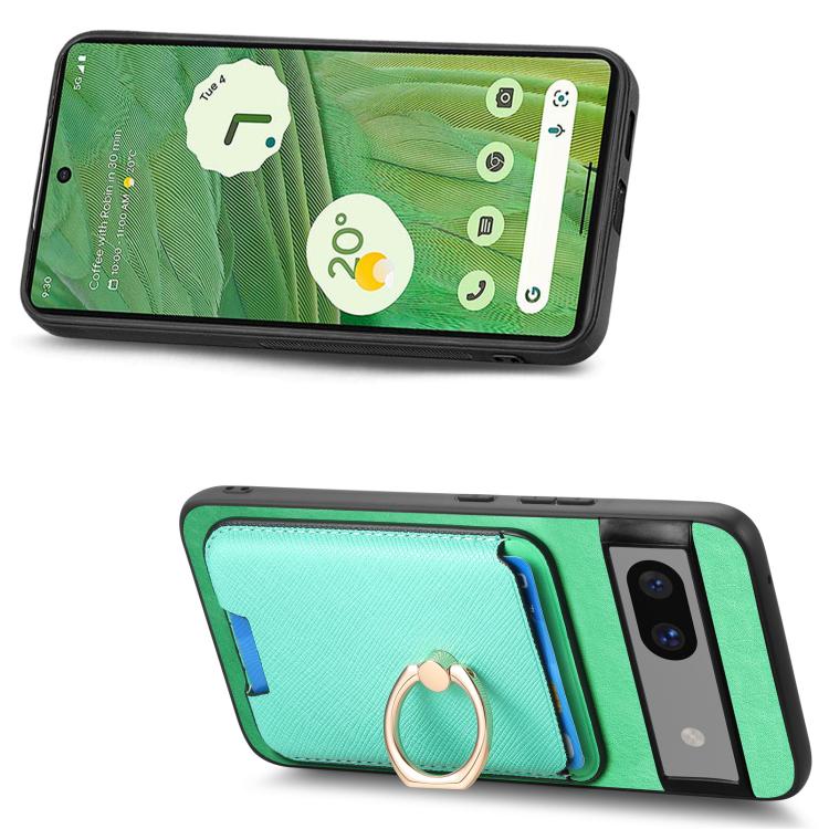 For Google Pixel 7 Retro Cross Leather Ring Vertical Insert Card Bag MagSafe Phone Case