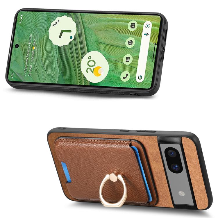For Google Pixel 7 Retro Cross Leather Ring Vertical Insert Card Bag MagSafe Phone Case