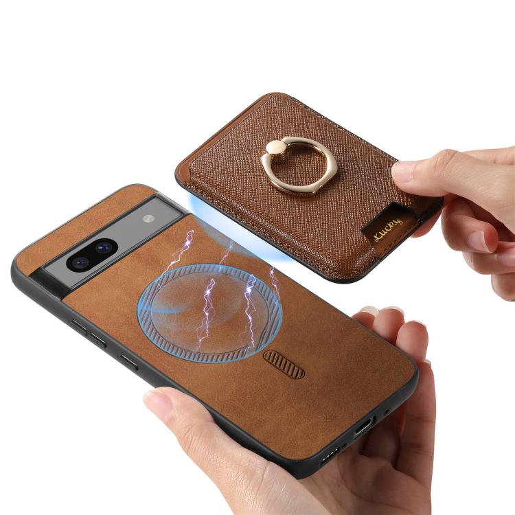 For Google Pixel 7 Retro Cross Leather Ring Vertical Insert Card Bag MagSafe Phone Case