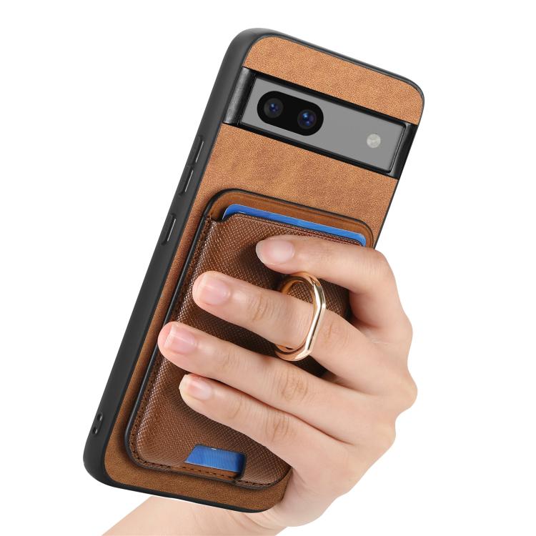For Google Pixel 7 Retro Cross Leather Ring Vertical Insert Card Bag MagSafe Phone Case