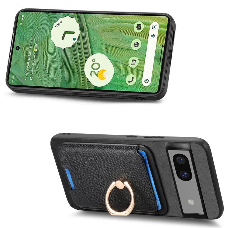 For Google Pixel 7 Retro Cross Leather Ring Vertical Insert Card Bag MagSafe Phone Case