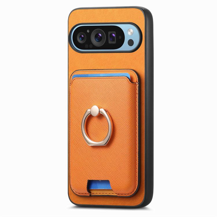 For Google Pixel 9 / 9 Pro Retro Cross Leather Ring Vertical Insert Card Bag MagSafe Phone Case