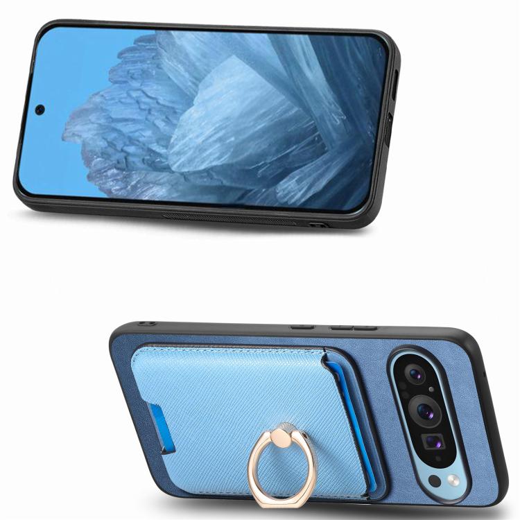 For Google Pixel 9 / 9 Pro Retro Cross Leather Ring Vertical Insert Card Bag MagSafe Phone Case