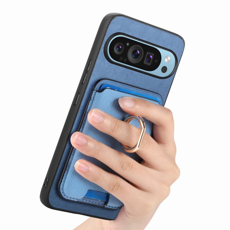 For Google Pixel 9 / 9 Pro Retro Cross Leather Ring Vertical Insert Card Bag MagSafe Phone Case