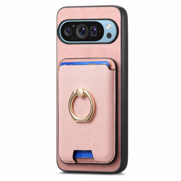 For Google Pixel 9 / 9 Pro Retro Cross Leather Ring Vertical Insert Card Bag MagSafe Phone Case