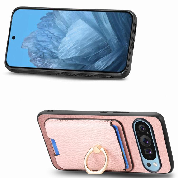 For Google Pixel 9 / 9 Pro Retro Cross Leather Ring Vertical Insert Card Bag MagSafe Phone Case