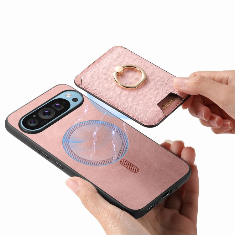 For Google Pixel 9 / 9 Pro Retro Cross Leather Ring Vertical Insert Card Bag MagSafe Phone Case