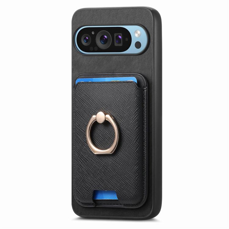 For Google Pixel 9 / 9 Pro Retro Cross Leather Ring Vertical Insert Card Bag MagSafe Phone Case