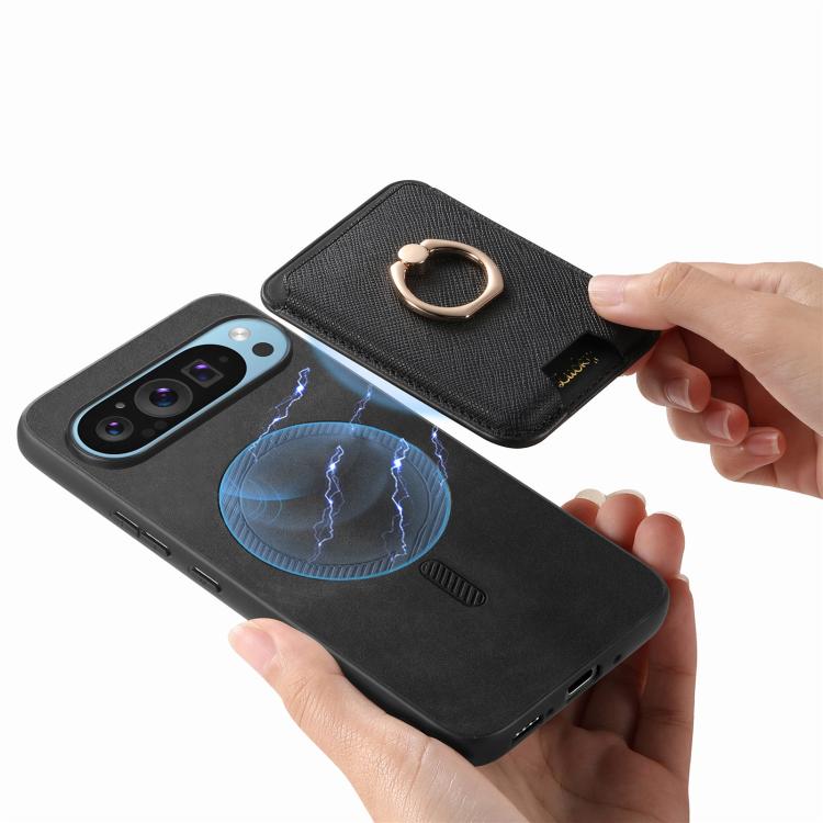 For Google Pixel 9 / 9 Pro Retro Cross Leather Ring Vertical Insert Card Bag MagSafe Phone Case