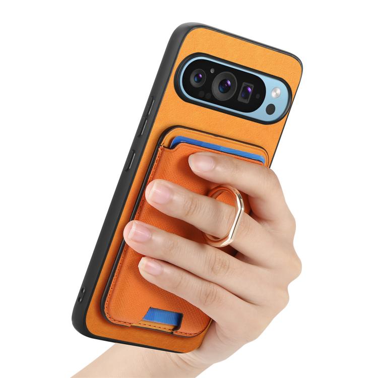 For Google Pixel 10 / 10 Pro Retro Cross Leather Ring Vertical Insert Card Bag MagSafe Phone Case