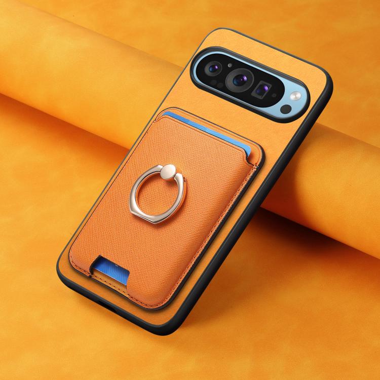 For Google Pixel 10 / 10 Pro Retro Cross Leather Ring Vertical Insert Card Bag MagSafe Phone Case