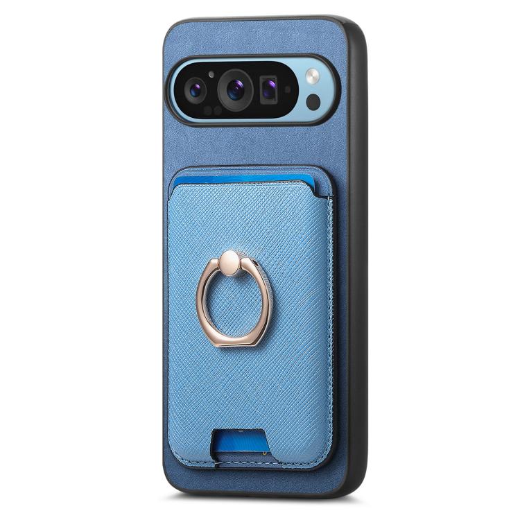 For Google Pixel 10 / 10 Pro Retro Cross Leather Ring Vertical Insert Card Bag MagSafe Phone Case