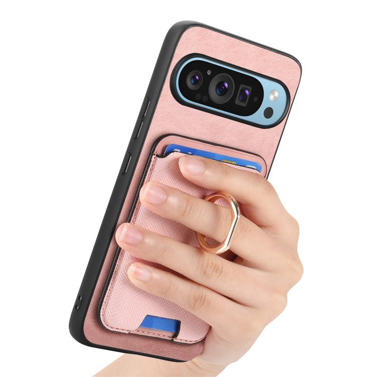 For Google Pixel 10 / 10 Pro Retro Cross Leather Ring Vertical Insert Card Bag MagSafe Phone Case