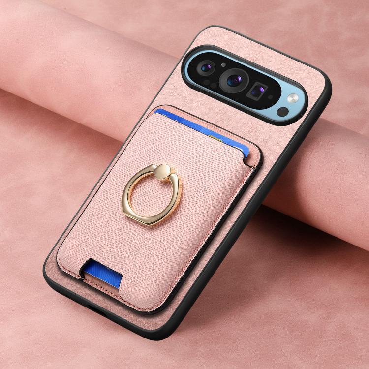 For Google Pixel 10 / 10 Pro Retro Cross Leather Ring Vertical Insert Card Bag MagSafe Phone Case