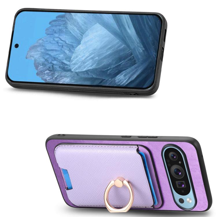 For Google Pixel 10 / 10 Pro Retro Cross Leather Ring Vertical Insert Card Bag MagSafe Phone Case