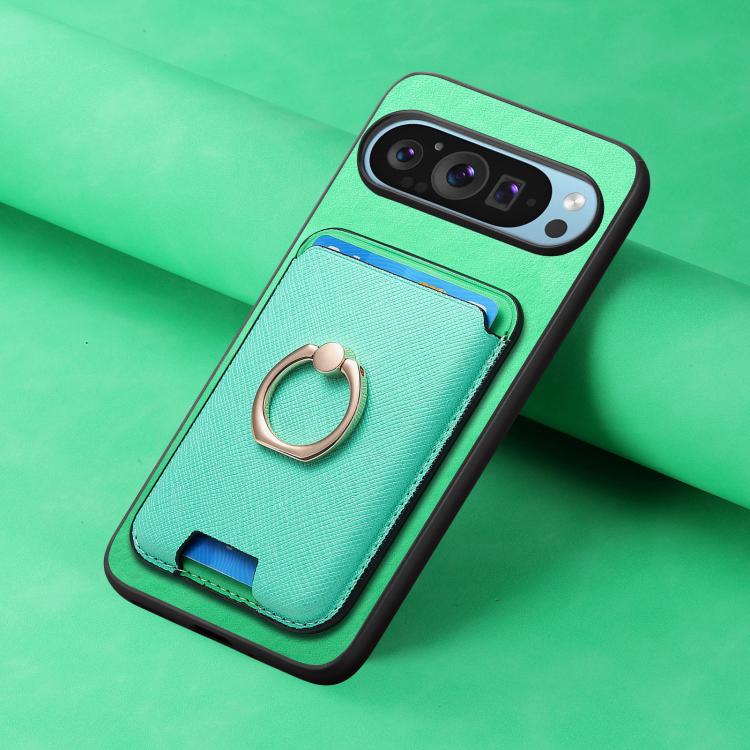 For Google Pixel 10 / 10 Pro Retro Cross Leather Ring Vertical Insert Card Bag MagSafe Phone Case