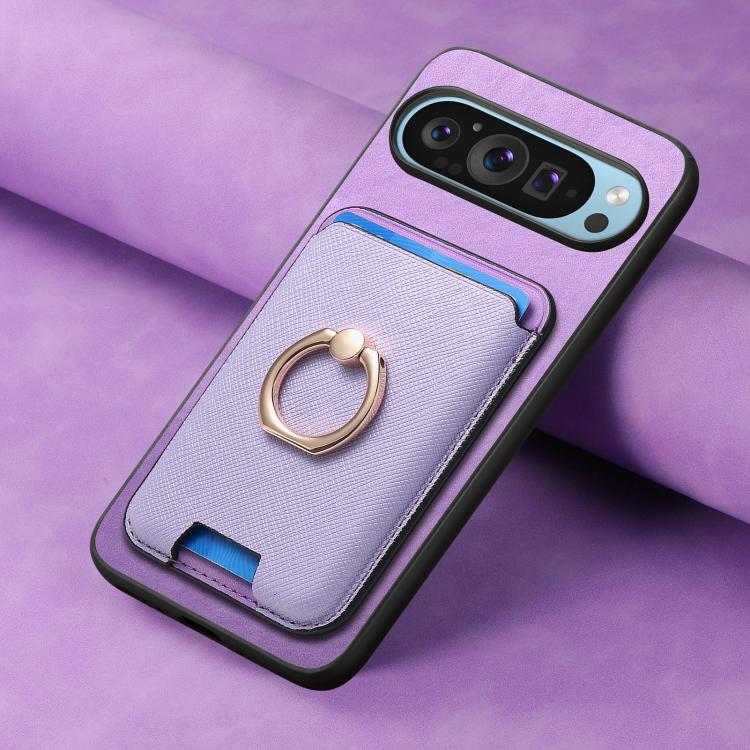 For Google Pixel 10 Pro XL Retro Cross Leather Ring Vertical Insert Card Bag MagSafe Phone Case
