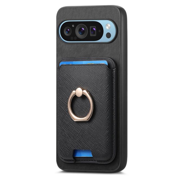 For Google Pixel 10 Pro XL Retro Cross Leather Ring Vertical Insert Card Bag MagSafe Phone Case