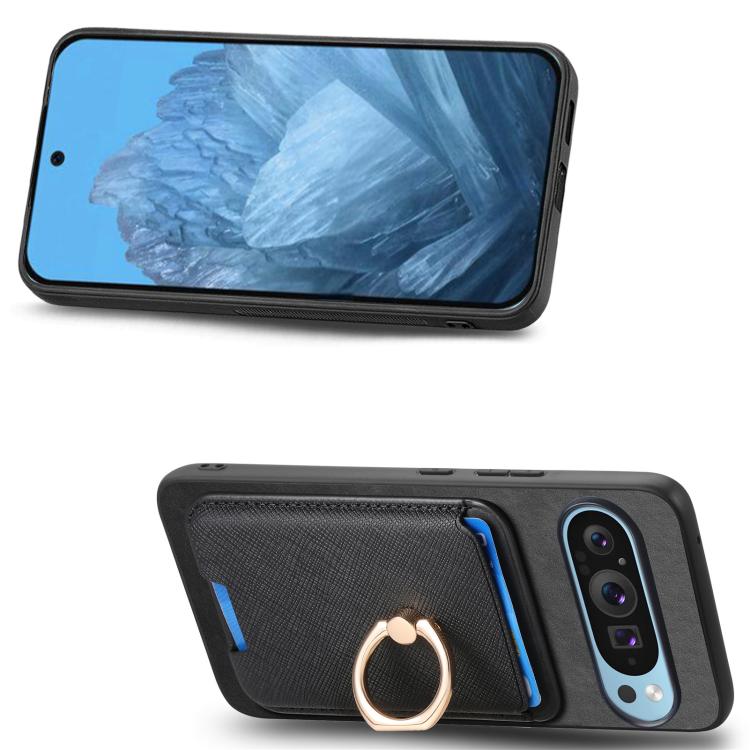 For Google Pixel 10 Pro XL Retro Cross Leather Ring Vertical Insert Card Bag MagSafe Phone Case