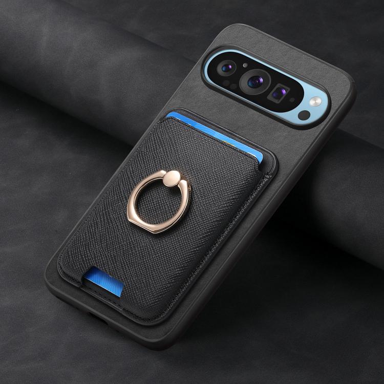 For Google Pixel 10 Pro XL Retro Cross Leather Ring Vertical Insert Card Bag MagSafe Phone Case