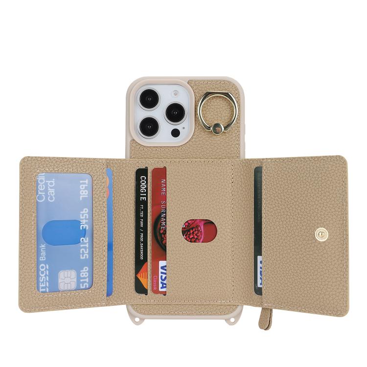 For iPhone 11 Crossbody Zipper Wallet Ring Holder Litchi Leather Phone Case