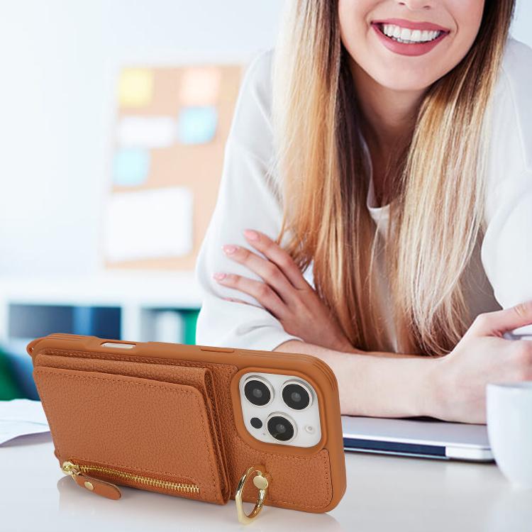 For iPhone 11 Pro Crossbody Zipper Wallet Ring Holder Litchi Leather Phone Case
