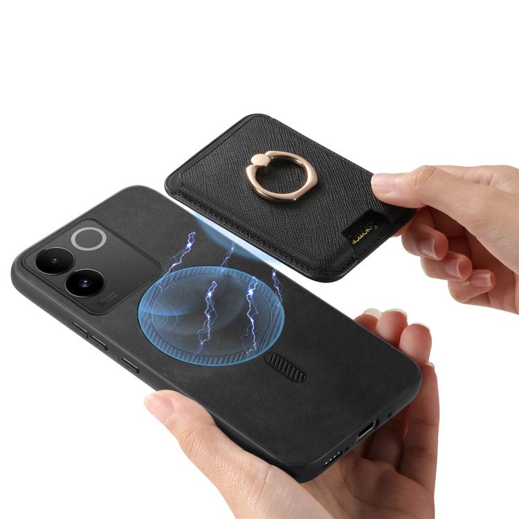 For vivo Y300+ Retro Cross Leather Ring Vertical Insert Card Bag MagSafe Phone Case
