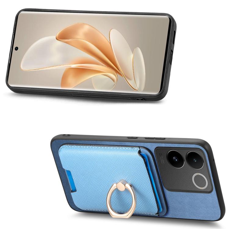 For vivo S20 Retro Cross Leather Ring Vertical Insert Card Bag MagSafe Phone Case