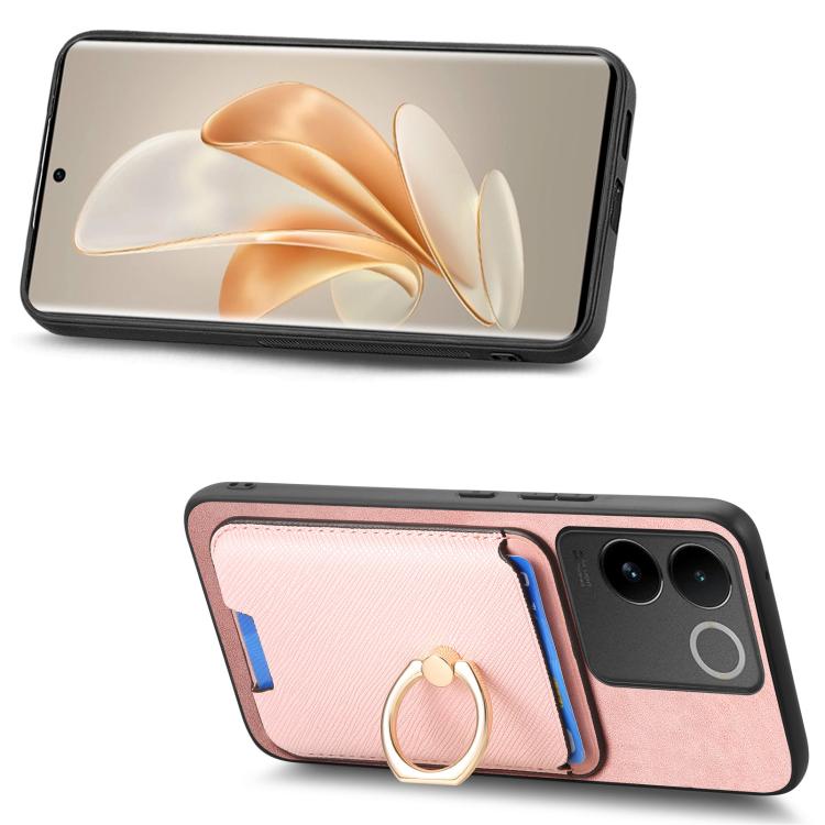 For vivo S20 Retro Cross Leather Ring Vertical Insert Card Bag MagSafe Phone Case