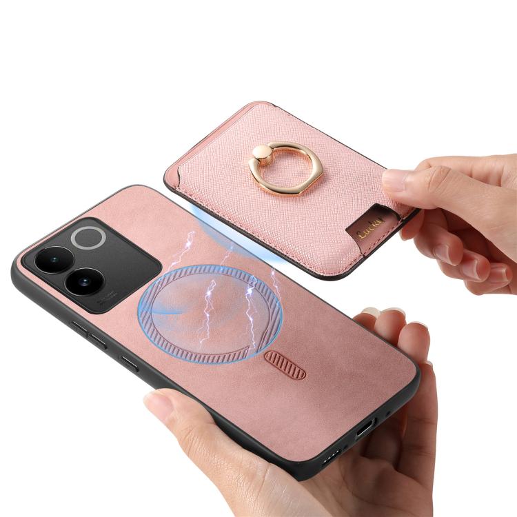 For vivo S20 Retro Cross Leather Ring Vertical Insert Card Bag MagSafe Phone Case