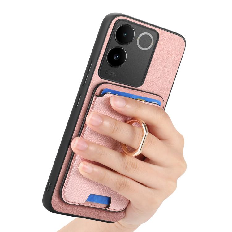 For vivo S20 Retro Cross Leather Ring Vertical Insert Card Bag MagSafe Phone Case